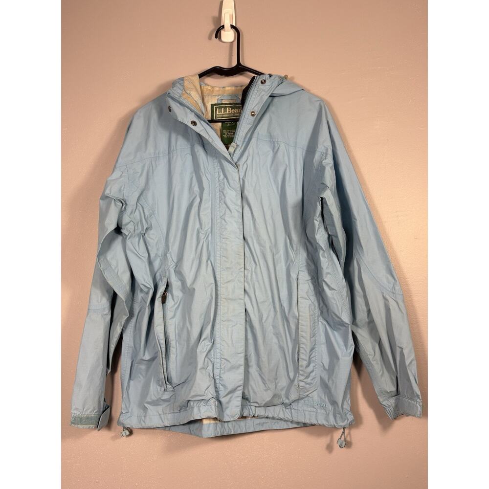 L.L. Bean Nylon Hooded Rain Jacket 0 ALB6 Womens Large Blue Pockets Full Zip